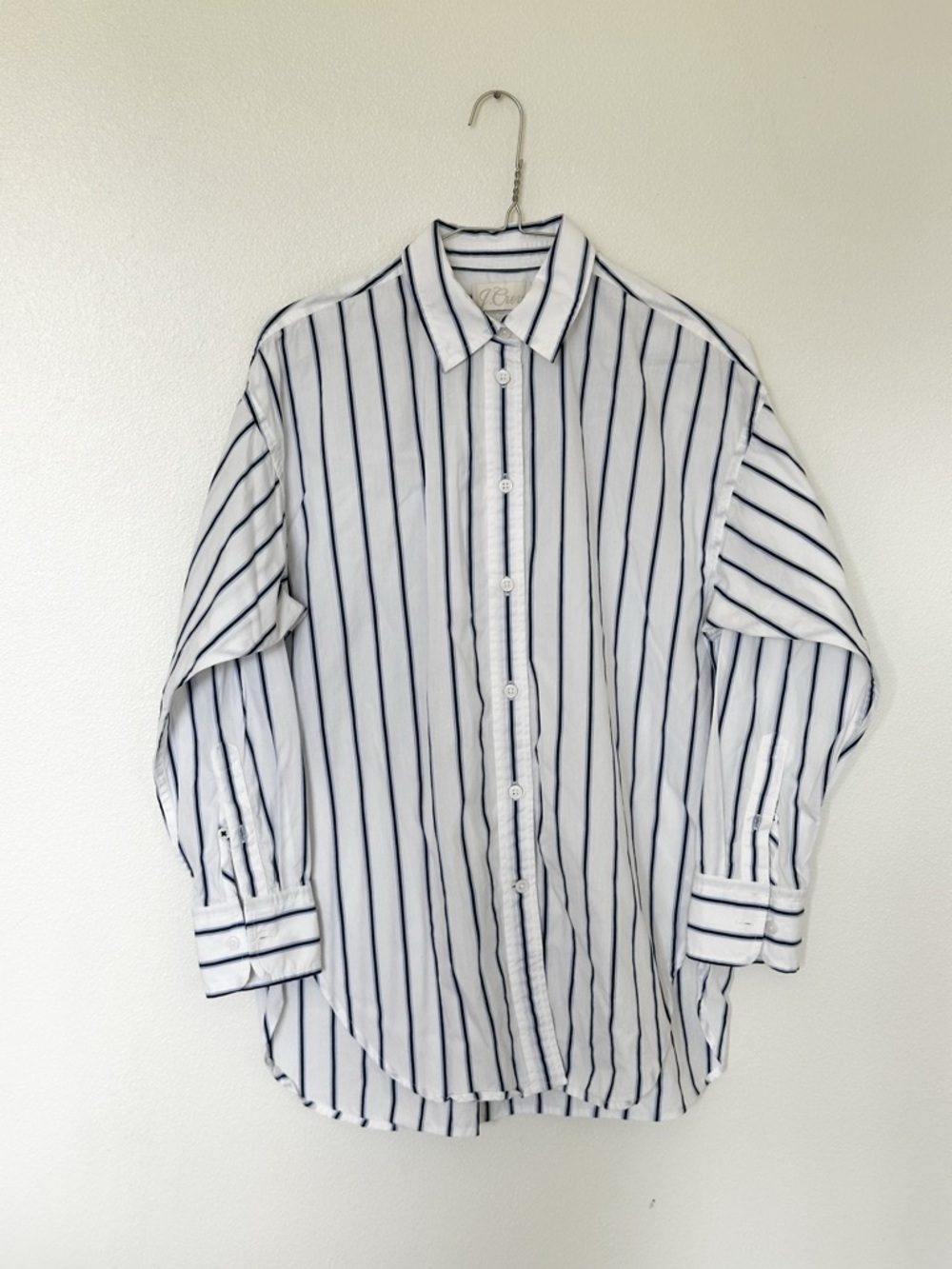 J. Crew Men’s White & Navy Vertical Stripe Button-Up Shirt - Small 2